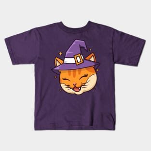 Funny cat wear witch hat Kids T-Shirt